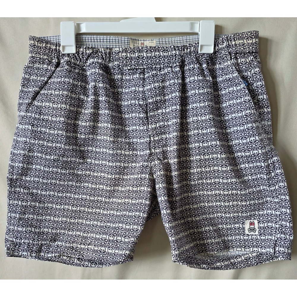 Psycho Bunny Mens Mesh Lined Swim Trunks Navy White Logo Print Size L (flaws)